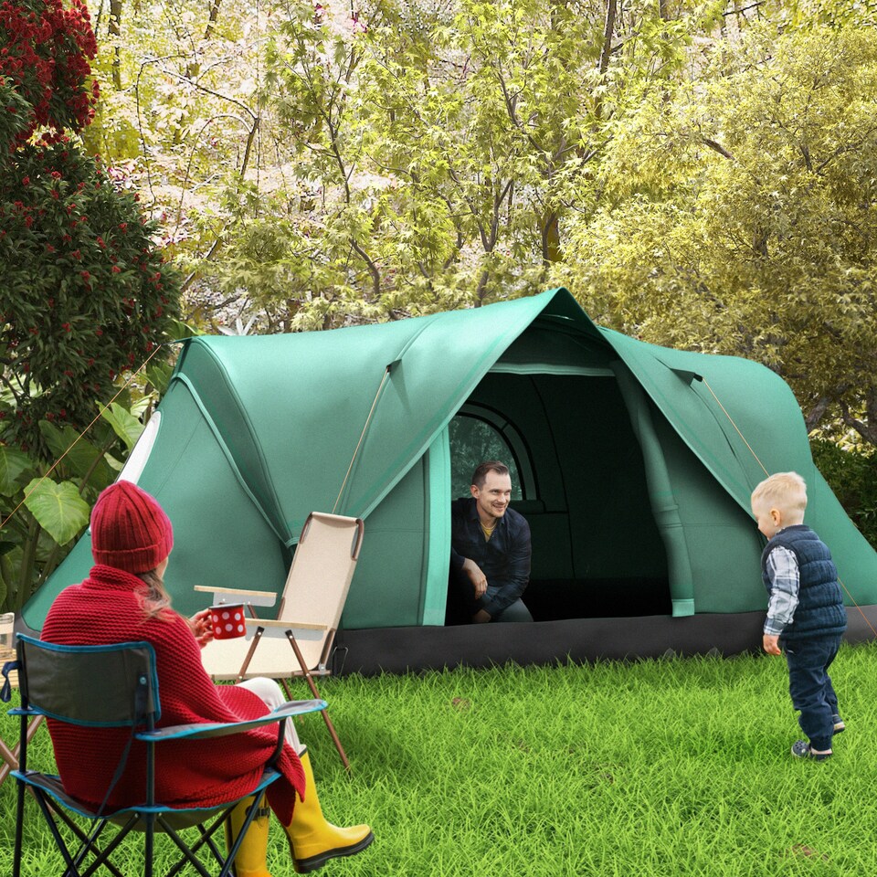 image 1 of Outsunny 5 Man Camping Tent, 3000mm Hiking Shelter, Dark Green
