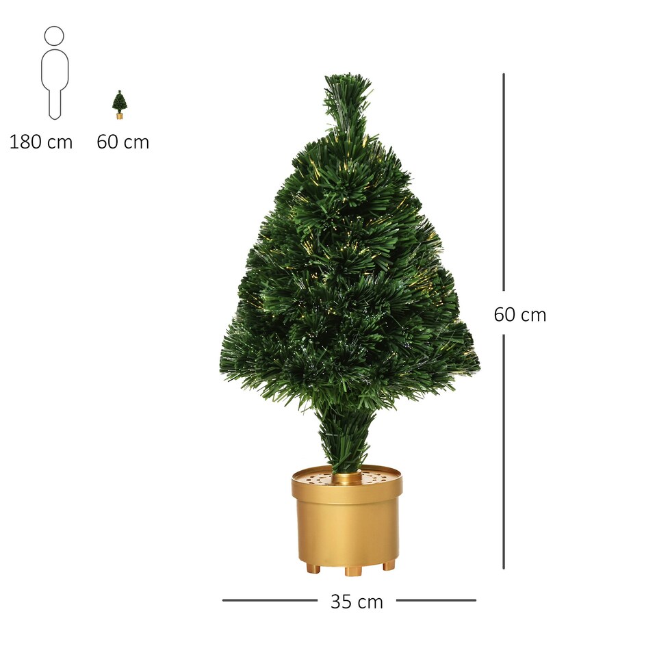 image 1 of HOMCOM 2FT Prelit Artificial Christmas Tree Fiber Optic LED Light Decoration