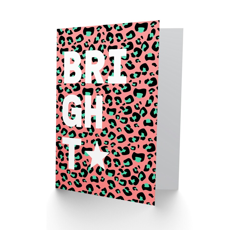 image 1 of Coral Green Bright Words Leopard Quote Card