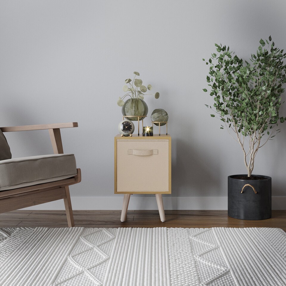 image 1 of Beech 1-Drawer Cube Shelving Unit with Scandinavian Legs | Cream | Beige & Pine | 1