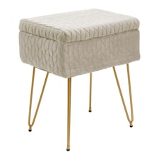 Living and Home Rectangle Upholstered Storage Ottoman Vanity Stool | Cream