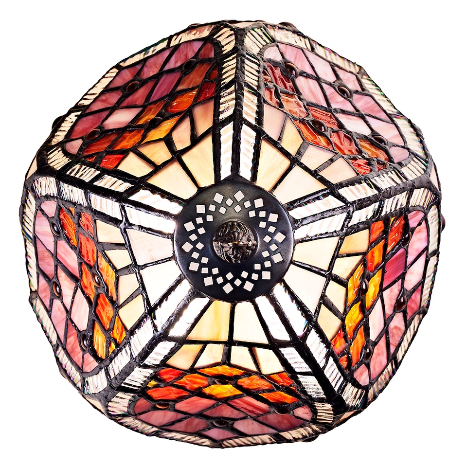 image 1 of Handmade Red Beaded Stained Glass Tiffany Table Lamp | Red