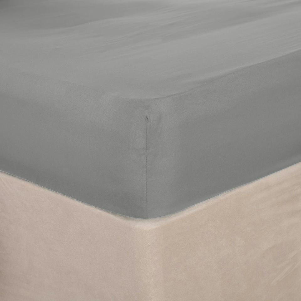 image 1 of OHS Soft Plain Fitted Bed 25cm Deep Elasticated Sheet, Double - Silver