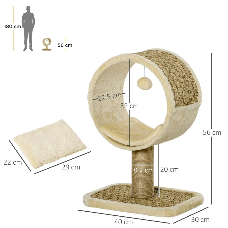image 1 of PawHut 56cm Cat Tree for Small Cat with Scratching Post Tunnel Cushion Beige