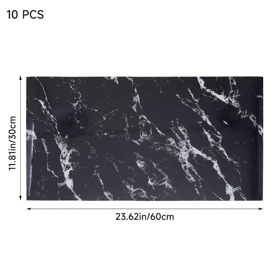 image 1 of Living and Home 10pcs Peel and Stick Black Marble Wall Sticker | Black