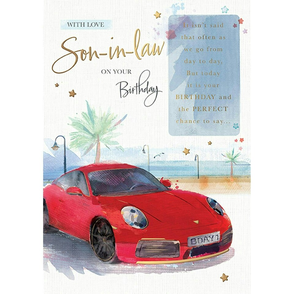 Words 'n' Wishes Son-in-Law Birthday Card, Red Sports Car, 8.5 x 6 Inches