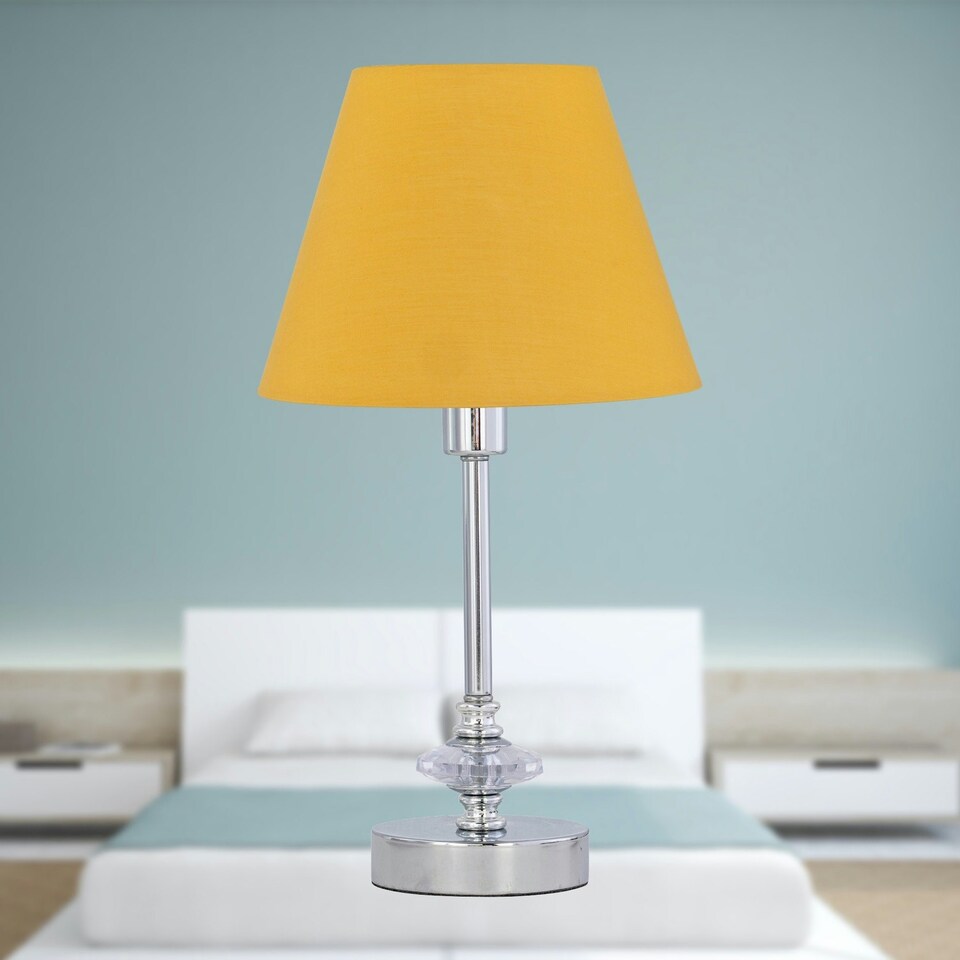 image 1 of Chrome Jewelled Table Lamp with Ochre Yellow Shade Chrome | Red