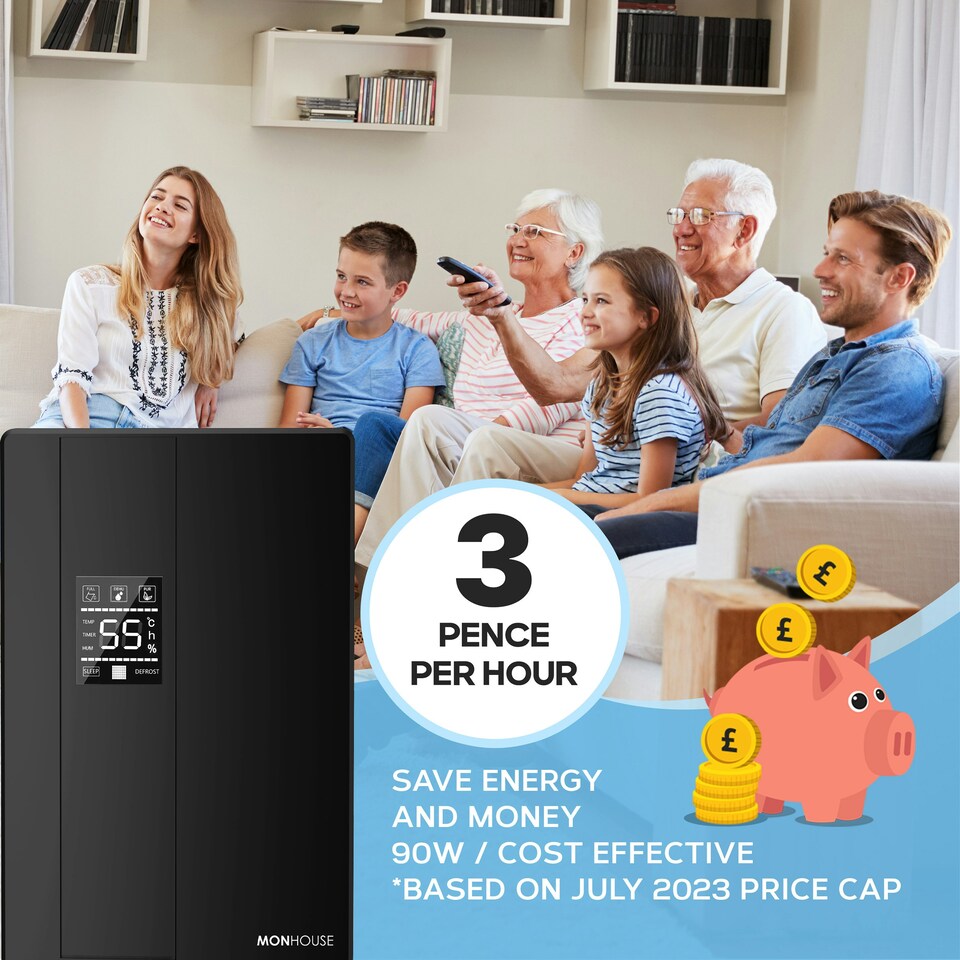 image 1 of MONHOUSE Dehumidifier - 2.2L Tank - Remote Controlled, Sleep & Defrost Mode Led Display, 24 Hr Timer - Ultra Quiet Electric Damp Absorber | Black | 1