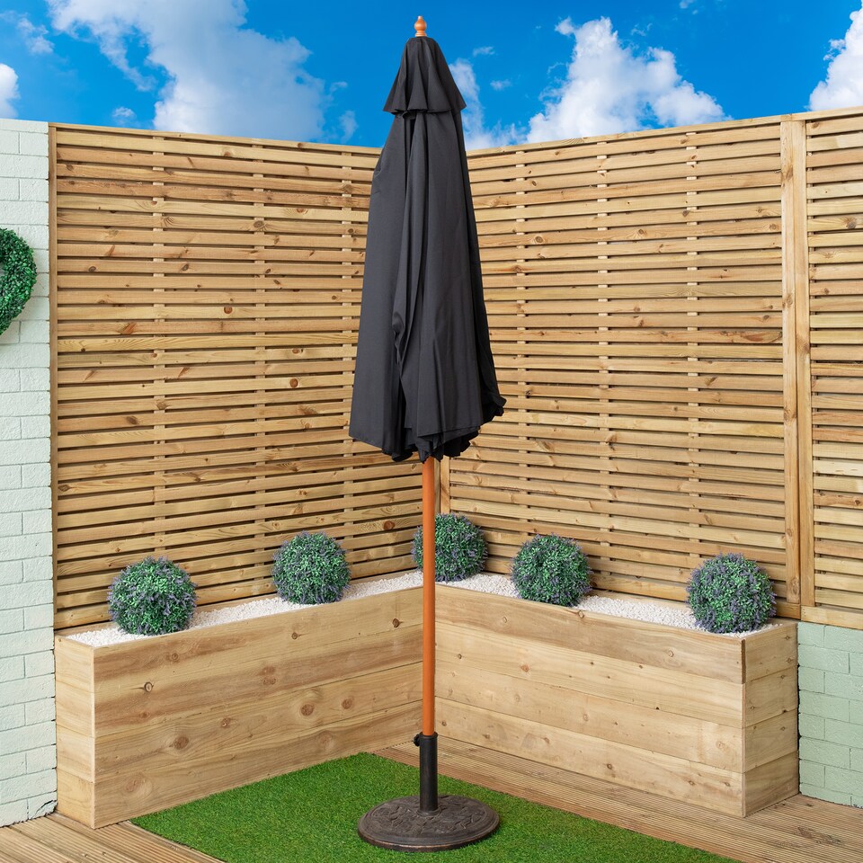 image 1 of Samuel Alexander 2.7m Outdoor Wooden Garden Parasol Sun Shade with Carry Bag in Black