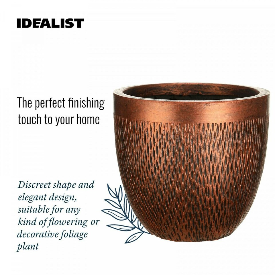 image 1 of Mesh Style Bronze Round Planter, Indoor Plant Pot D26.5 H24.5 cm, 13 ltrs Cap.