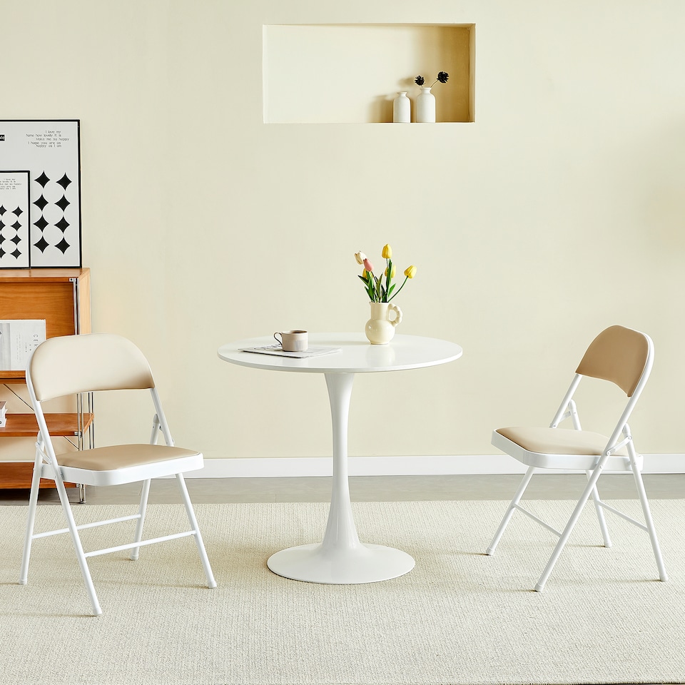 image 1 of Set of 2 Folding Dining Chairs Metal Frame Padded Seats