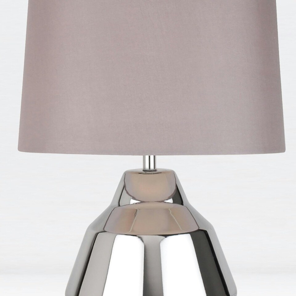 image 1 of First Choice Lighting Pair of Polished Chrome 39cm Touch Lamps with Grey Shades Chrome | Grey