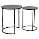 image 1 of 2Pc Round Nesting Stackable Sofa Side Bedside End Table Set Wood Top Metal Legs | Multi | Black Marble Top with Black Legs