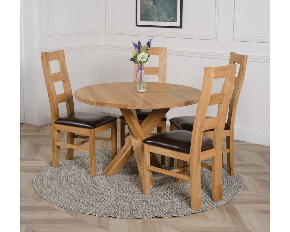image 1 of Oregon Round Oak Dining Table and 4 Yale Chairs | Brown | Brown | 1