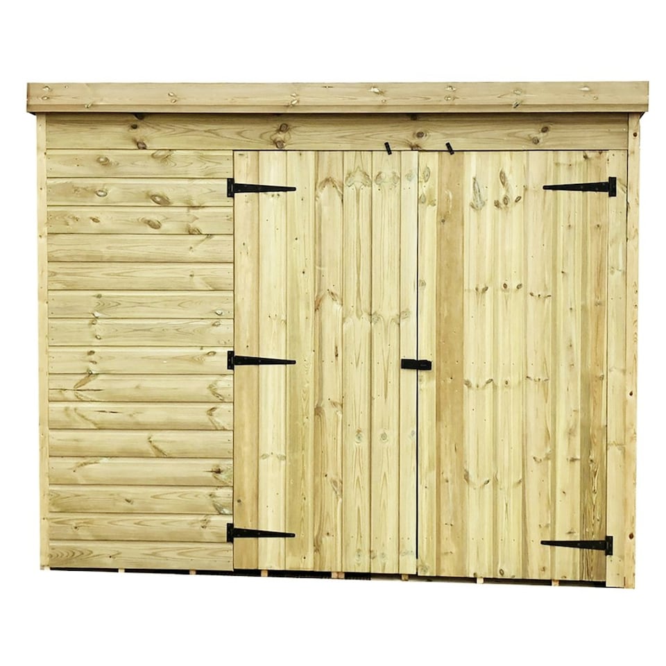 image 1 of 8 x 8 WINDOWLESS Garden Shed Pressure Treated T&G PENT Wooden Garden Shed + Double Doors (8' x 8' / 8ft x 8ft) (8x8)