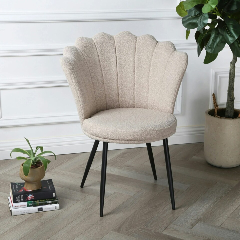 image 1 of FREYA Petal Chair Boucle Upholstered Fabric - Cream Cream | Boucle