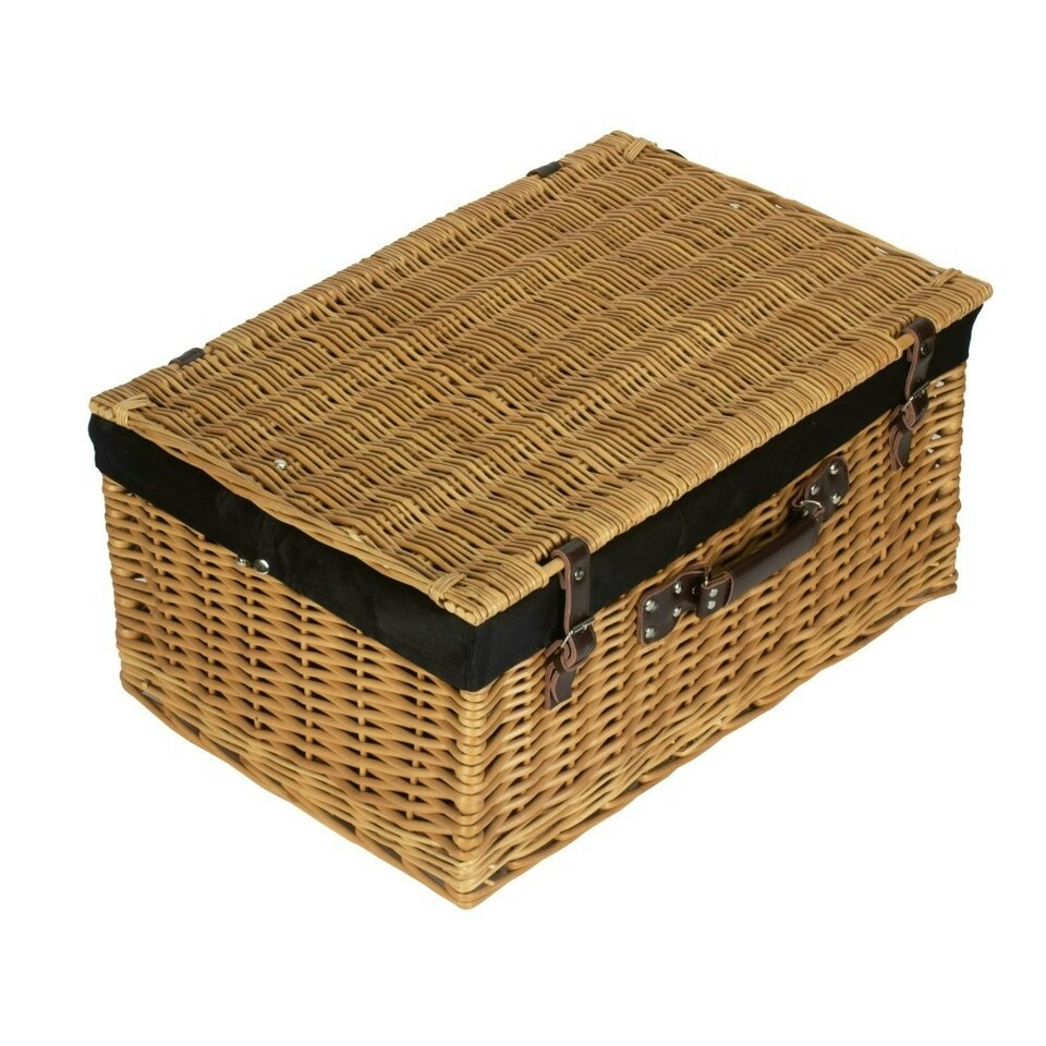 image 1 of 62cm Buff Wicker Picnic Basket with Lining | Black | Black | One Size