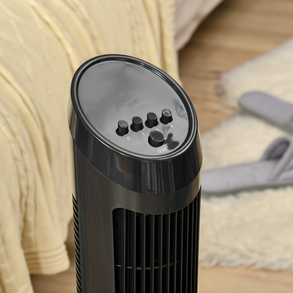 image 1 of HOMCOM Tower Fan for Bedroom Cooling, 30 Inch Electric 70 Oscillating Fan with 3 Speed Settings, Standing Floor Fan for Home Office Indoor, Black