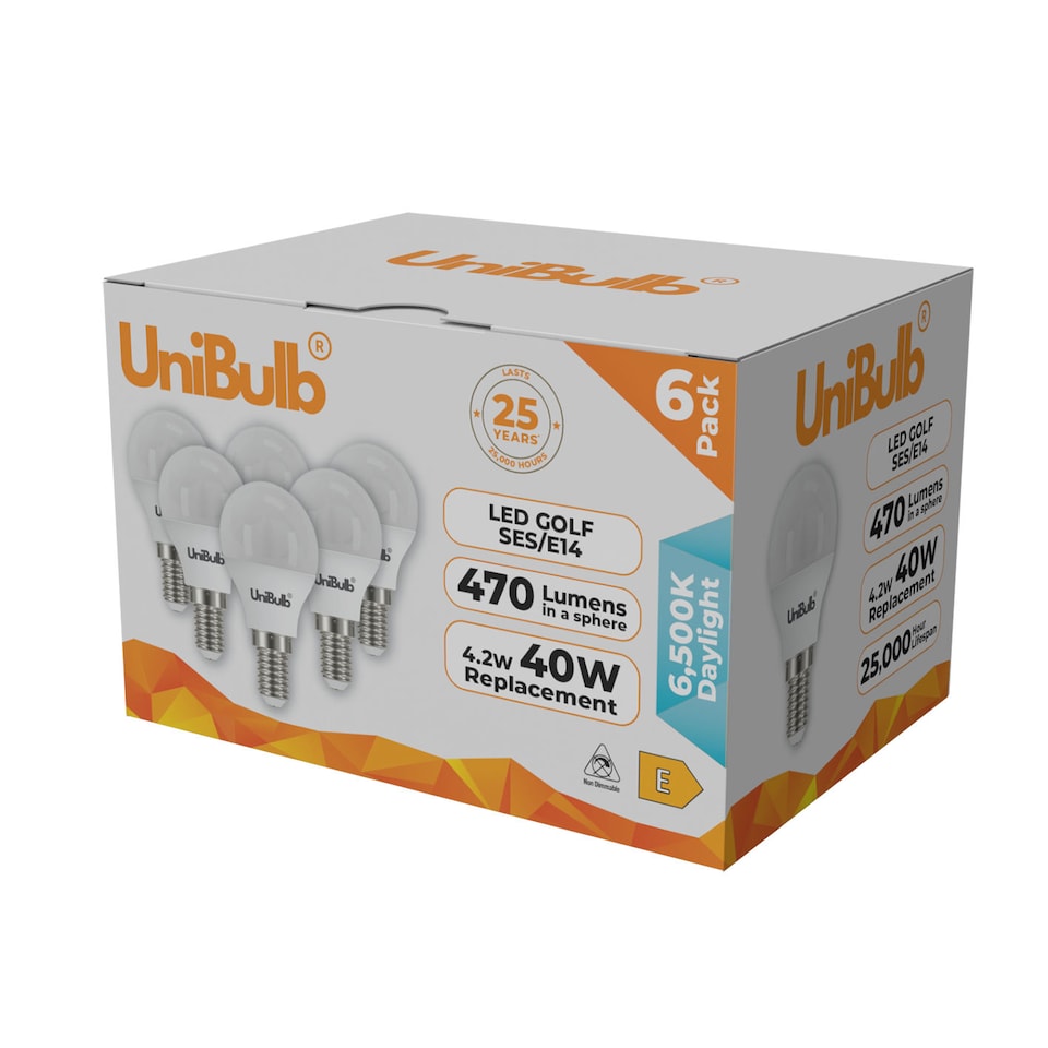 image 1 of UniBulb LED Golf Ball E14 470lm 4.2W 6500K (Daylight) Light Bulb - Pack of 6 | White | Daylight | 6