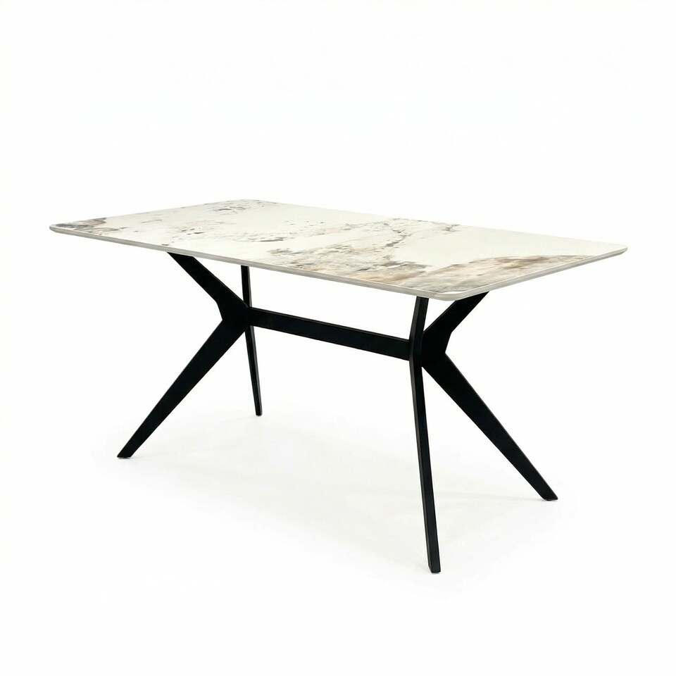 image 1 of San Diego Marble Dining Table with Emily Leather Chairs - Mustard
