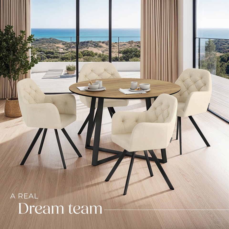 image 1 of Armchair Lucia - padded, quilted pattern, 180 degree swivel chair | Cream | cream | 4