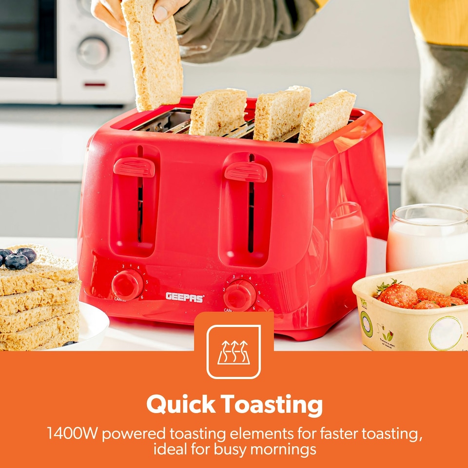 image 1 of GEEPAS 4 Slice Toaster 1400W, Red
