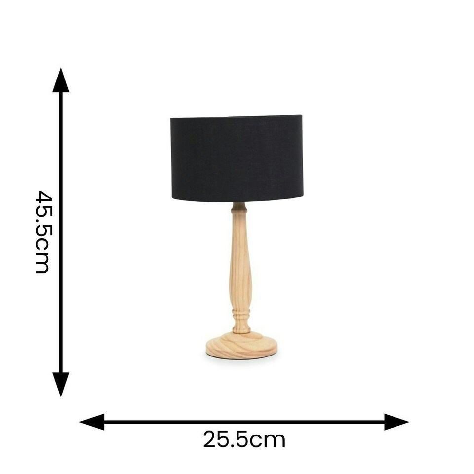 image 1 of ValueLights Victoria Traditional Light Wood Candlestick Table Lamp with Black Drum Shade - LED Bulb Included