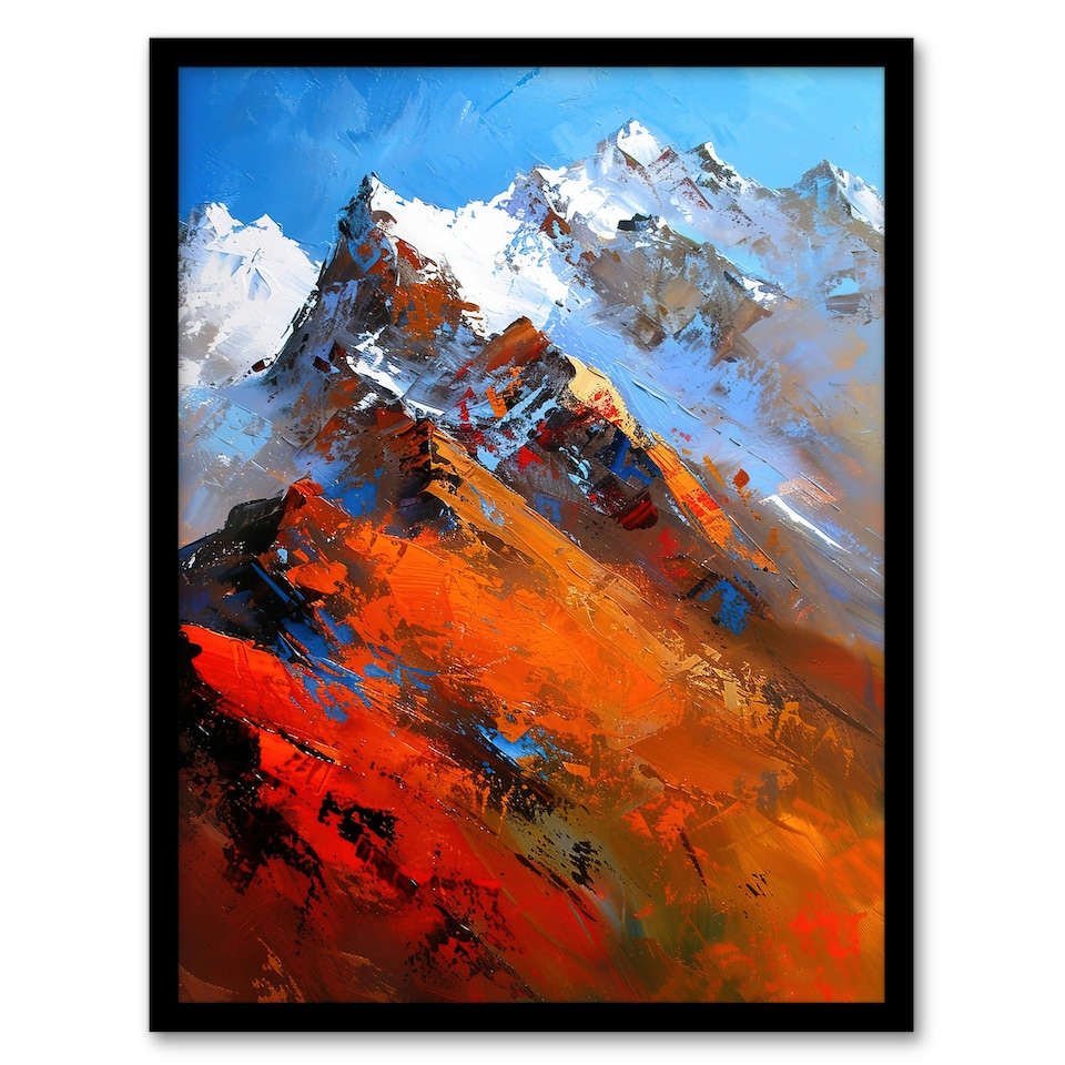 image 1 of Himalayan Mountain Range Palette Knife Black Framed Wall Art Print A4