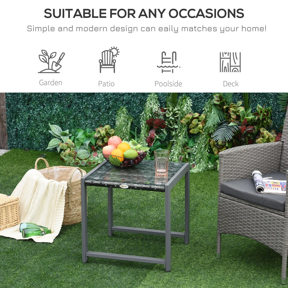 image 1 of Outsunny Rattan End Table Side Coffee Desk Outdoor Patio Wicker Sofa Chat Garden Furniture