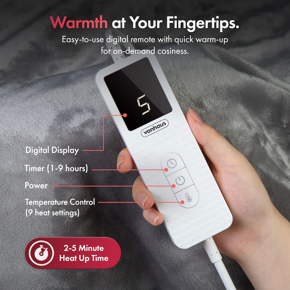 image 1 of VonHaus Heated Throw Blanket with Digital Control Grey