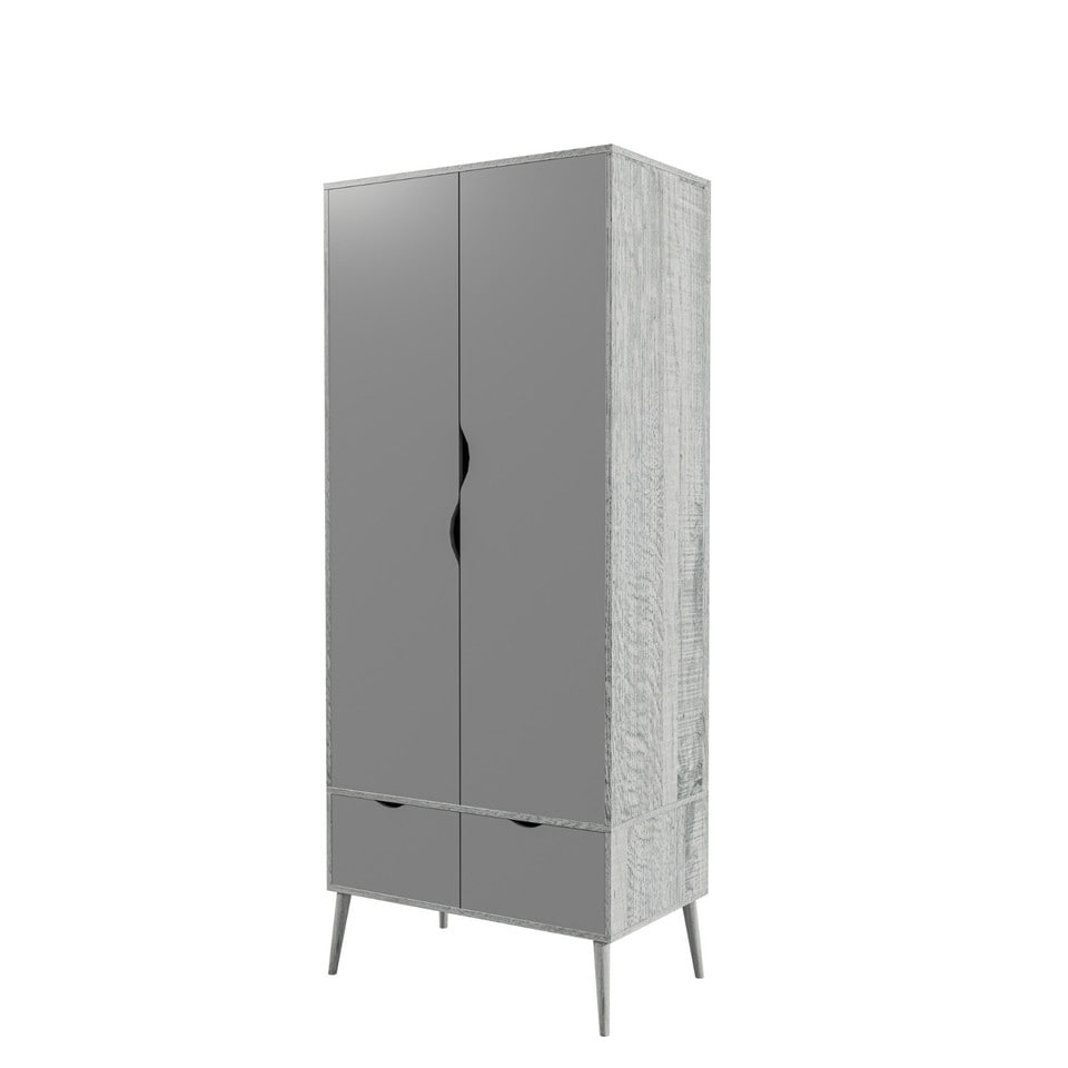 image 1 of Malmo 2 Door 2 Drawer Wardrobe with Scandi Legs Cupboard Hanging Rail 180cm | Multi | Ash Grey Grey | 1