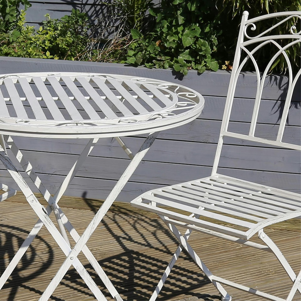 image 1 of Charles Bentley Rustic Wrought Iron Outdoor Bistro Set - Antique White