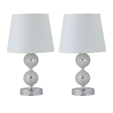 Set of 2 Mosaic Touch Lamps with White Shades Chrome | White
