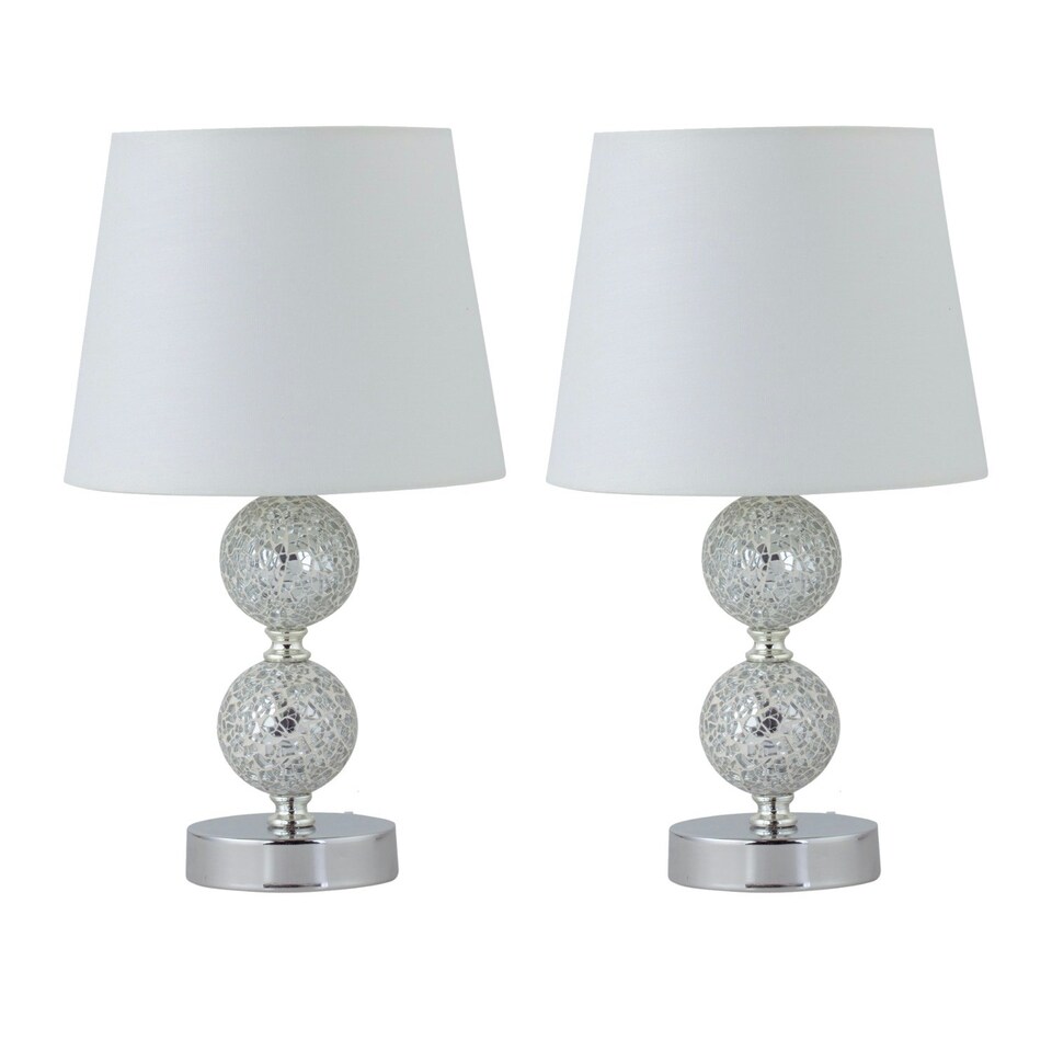 image 1 of Set of 2 Mosaic Touch Lamps with White Shades Chrome | White