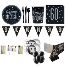 Black Glitz 60th Birthday 16 Person Deluxe Party Pack