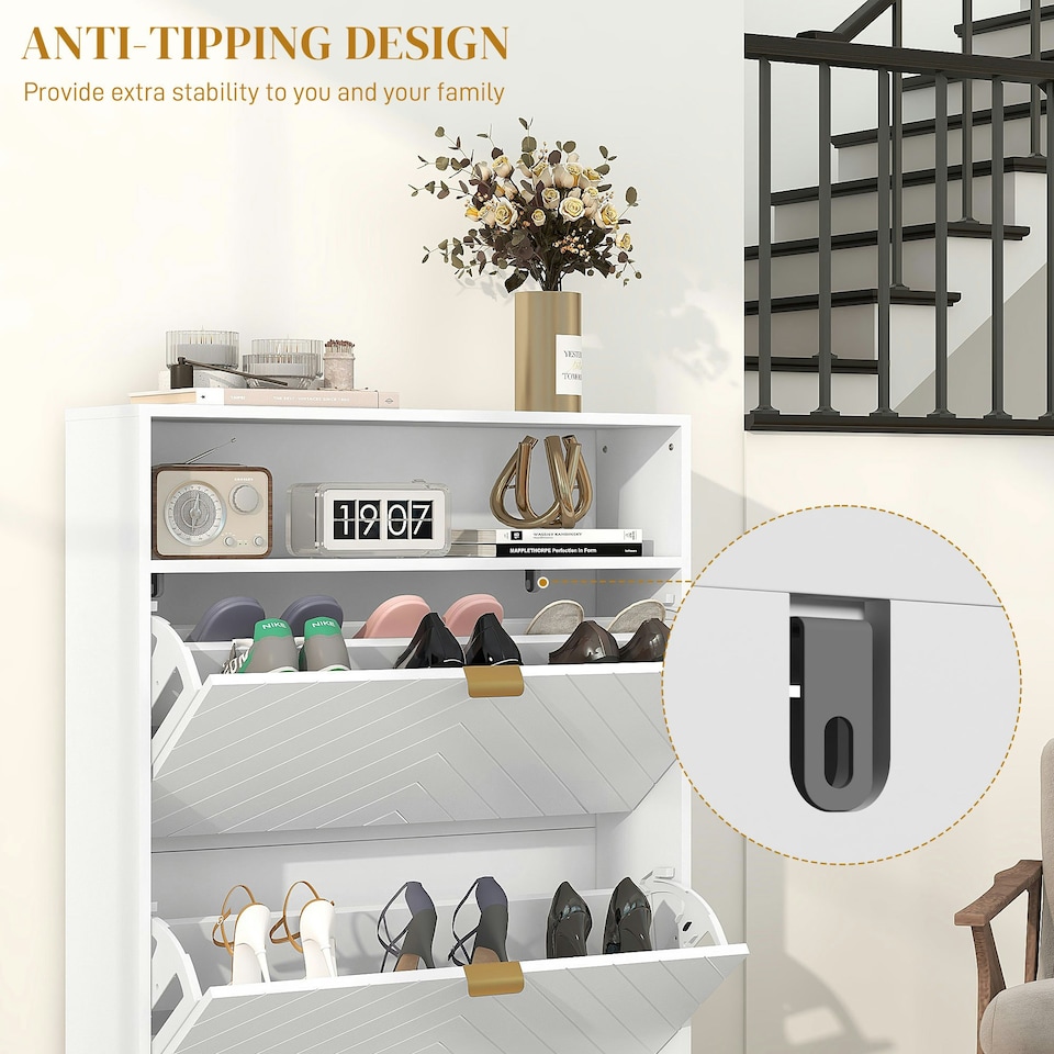 image 1 of HOMCOM Narrow Shoe Storage Cabinet with 2 Flip Drawers for 12 Pairs of Shoes