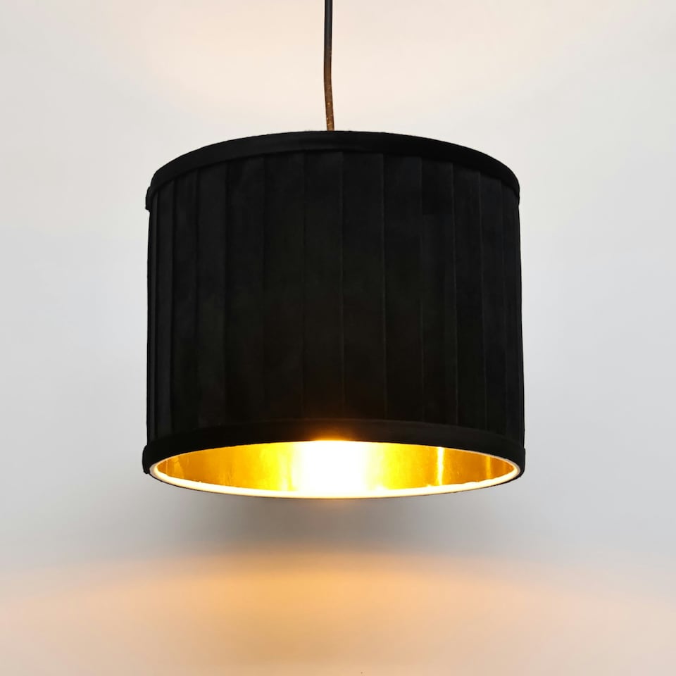 image 1 of Sundance - Black Velvet Pleated 25cm Lamp Shade with Gold Inner Black | Gold