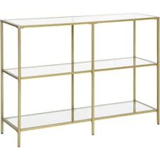 3-Tier Glass Sofa Console Table with Storage Shelves, Easy Assembly, Gold