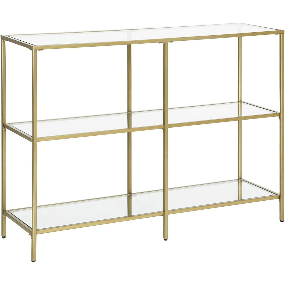 image 1 of 3-Tier Glass Sofa Console Table with Storage Shelves, Easy Assembly, Gold