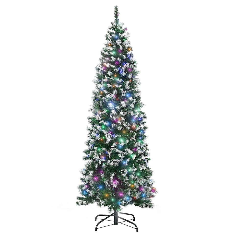 image 1 of HOMCOM 6FT Tall Prelit Pencil Slim Artificial Christmas Tree with Realistic Branches, 300 Colourful LED Lights and 618 Tips, Xmas Decoration, Green