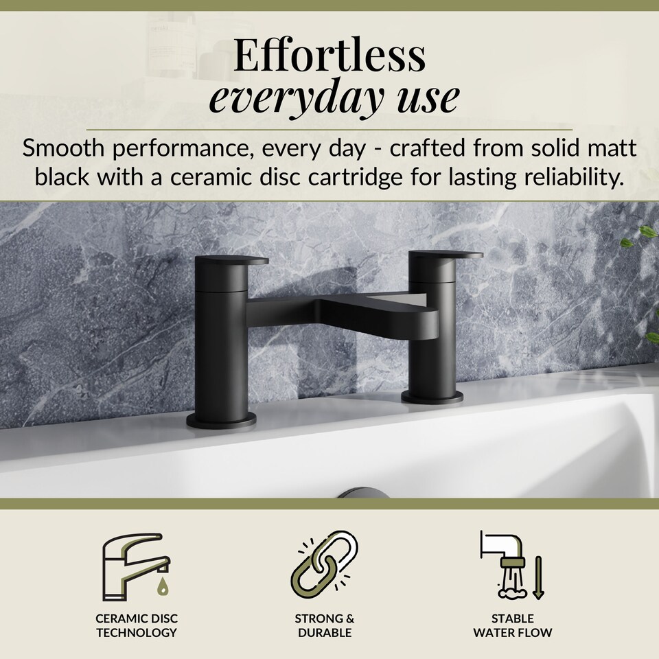 image 1 of Cascade Round Deck Mounted Bath Filler Tap - Matt Black | Black | Matt Black | 1