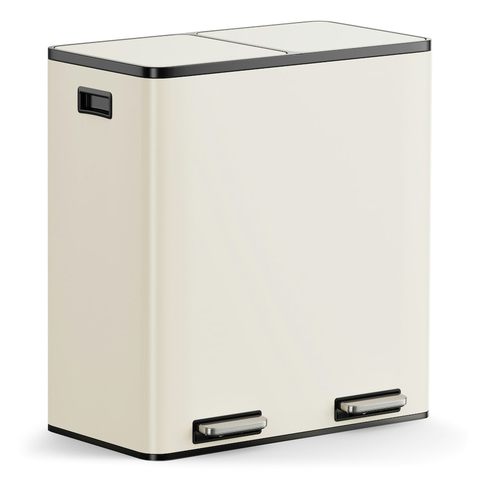 image 1 of VonHaus 60L Cream Kitchen Bin, Large 2 Compartment Recycling Bin (2 x 30L) Cream