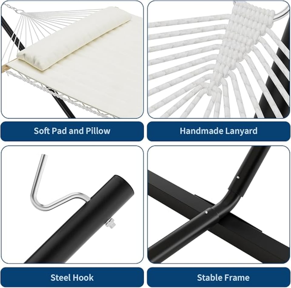 image 1 of London Boutique Double Hammock with Stand, 450lbs Heavy Duty 2 Person Hammock with Pillow & Pad for Backyard Garden Camping