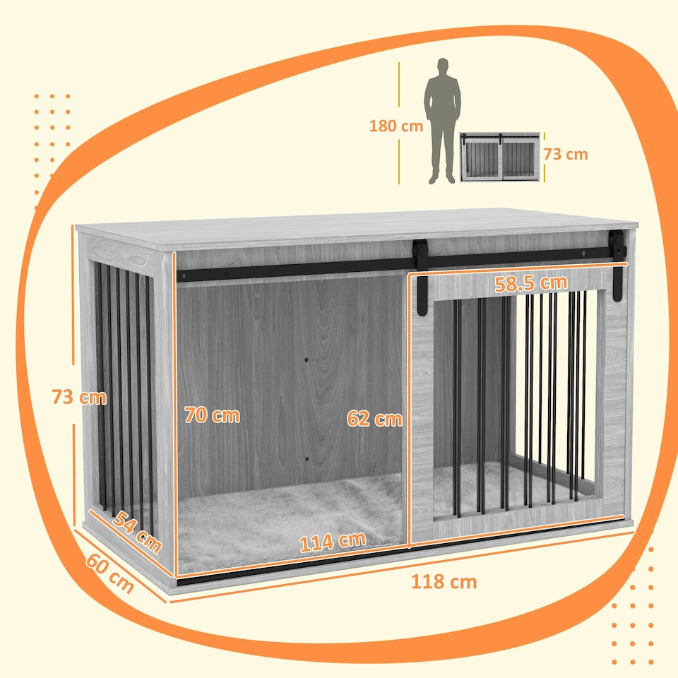 image 1 of PawHut Dog Crate Furniture with Removable Cushion for XL-sized Dogs - Grey