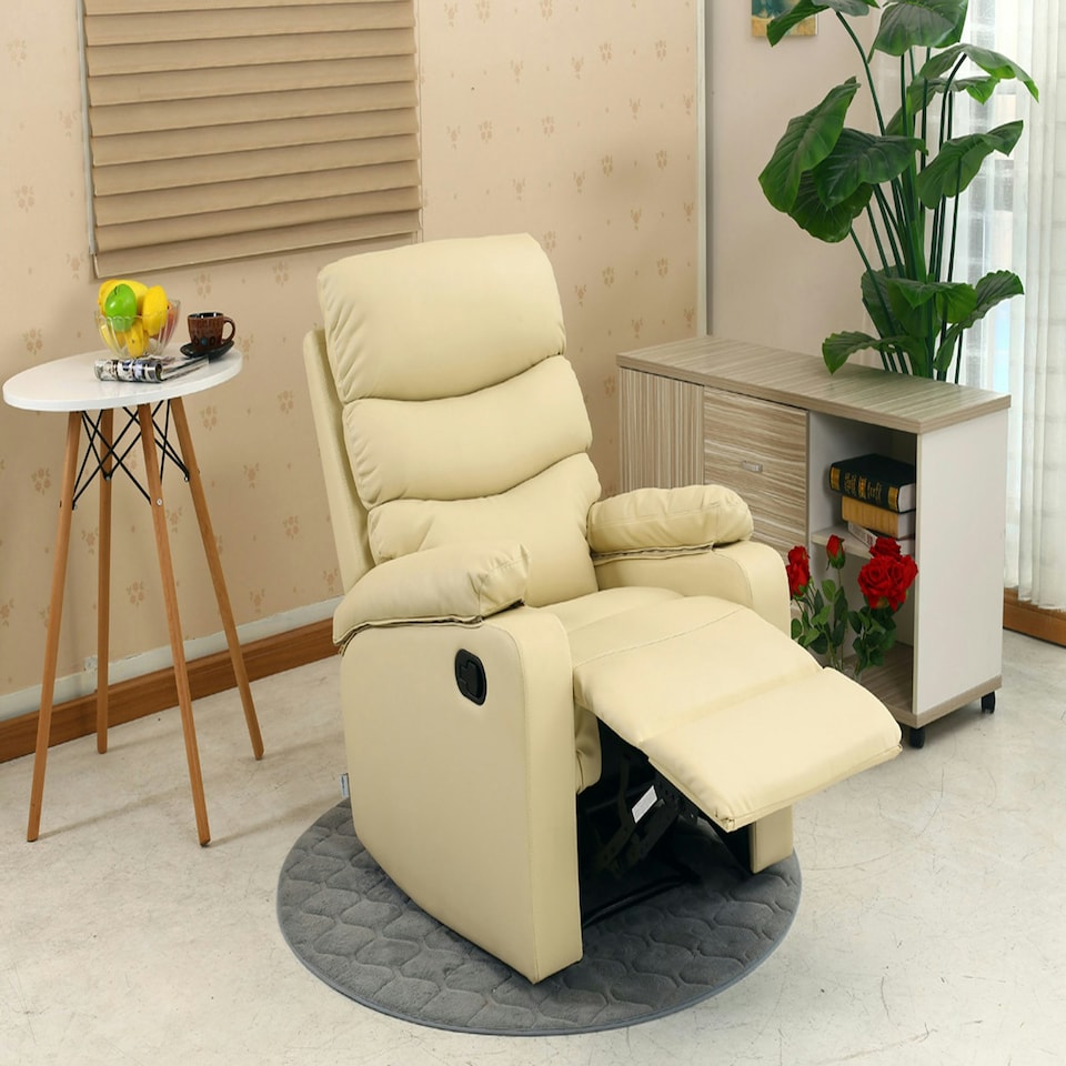 image 1 of Ashby Leather Recliner Armchair Sofa Home Lounge Chair (Cream)