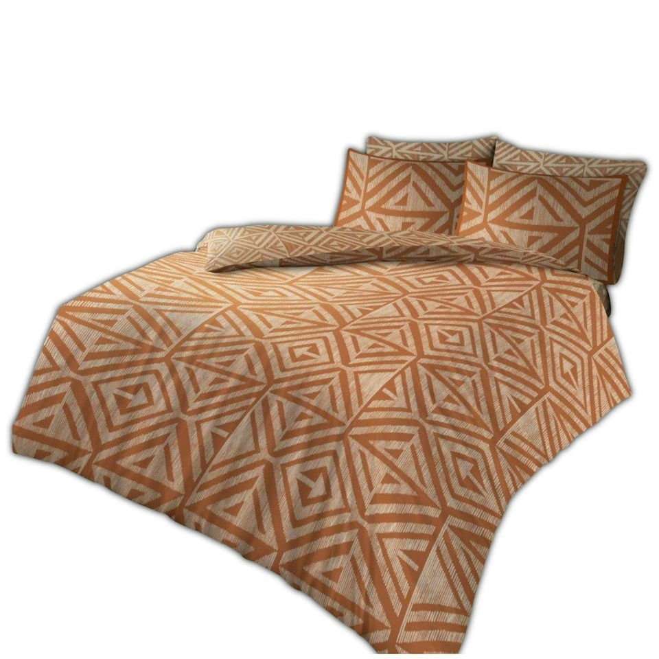 image 1 of VELVETIO Tiza Rust Complete Duvet Cover Set with Fitted Sheet Soft Polycotton Bedding Sets Orange | Rust | King