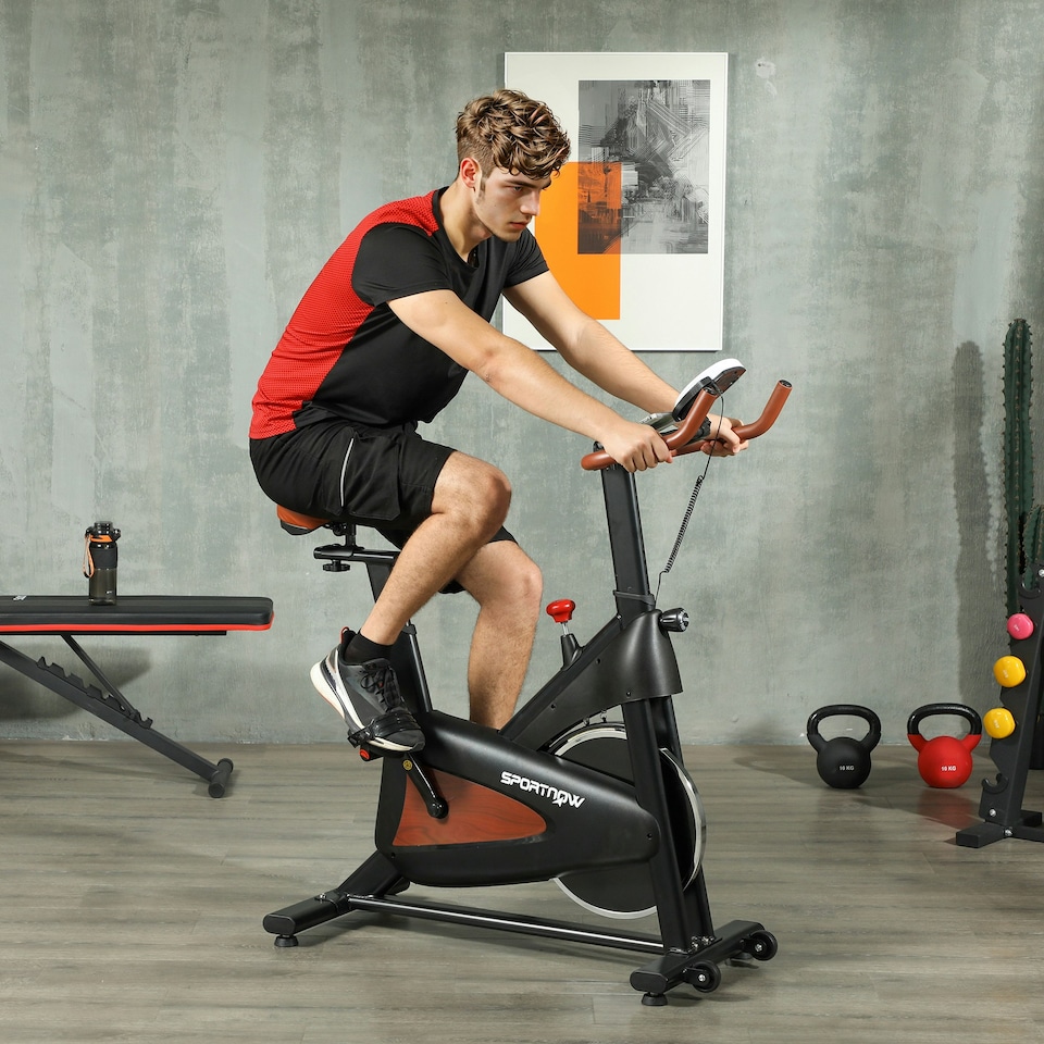 image 1 of SPORTNOW Quiet Stationary Exercise Bike with Adjustable Seat, Black