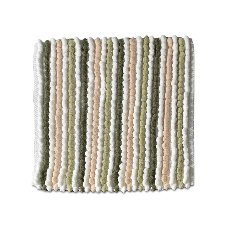 image 1 of Striped Chunky Bobble Shower Mat, Square Bath Mat - Green