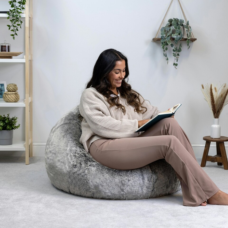 image 1 of icon Fluffy Giant Bean Bag Chair Adult Grey with Bean Bag Filling Grey