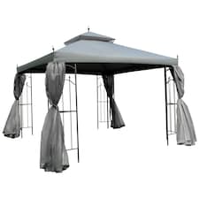 Outsunny 3Mx3M Garden Gazebo Double Top Outdoor Canopy Patio Event Party Wedding Tent Backyard Sun Shade with Netting  Grey